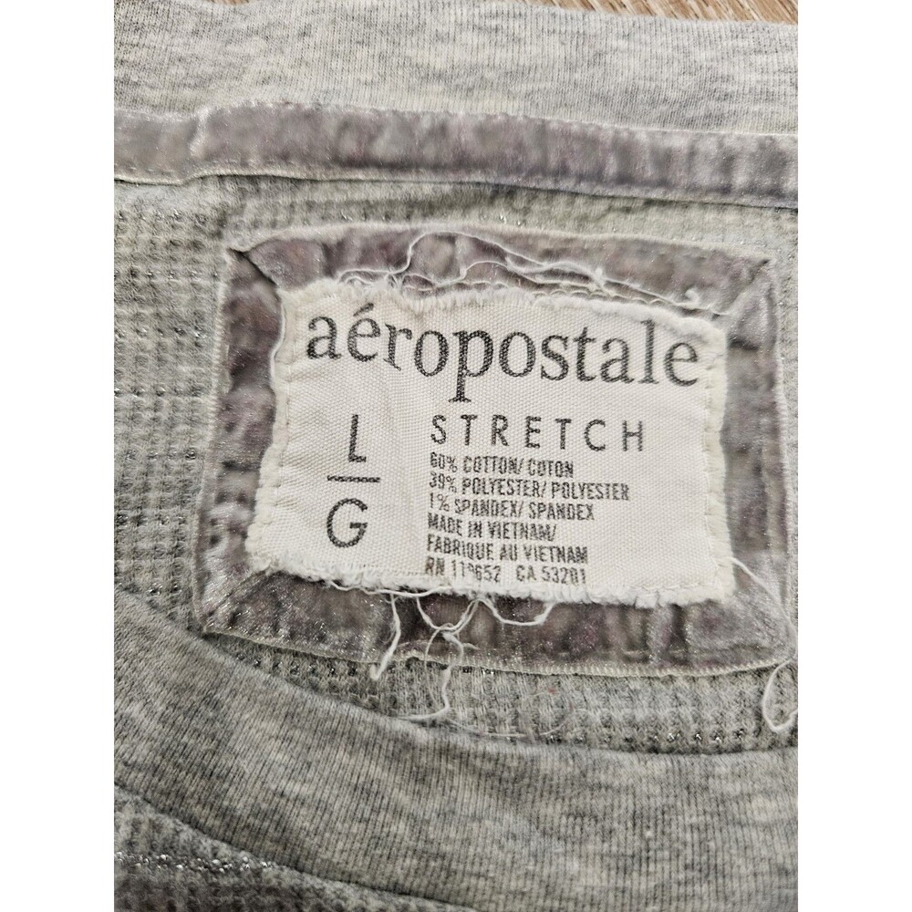 Aeropostale Women's Vtg Y2K Thermal Knit 3/4 Sleeve T-Shirt Metallic Size Large - Picture 2 of 7